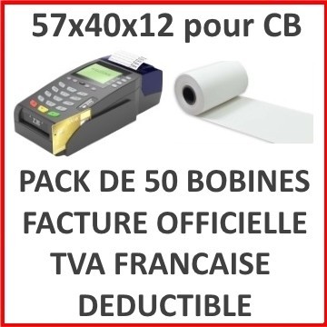 Pack de 50 Bobines papier thermique 57x40x12 pour TPE, CB
