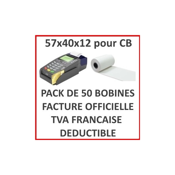 BOBINES24 - Bobine papier thermique 57x40x12 pour TPE, CB - Longueur: ~18  mètres - Sans BPA